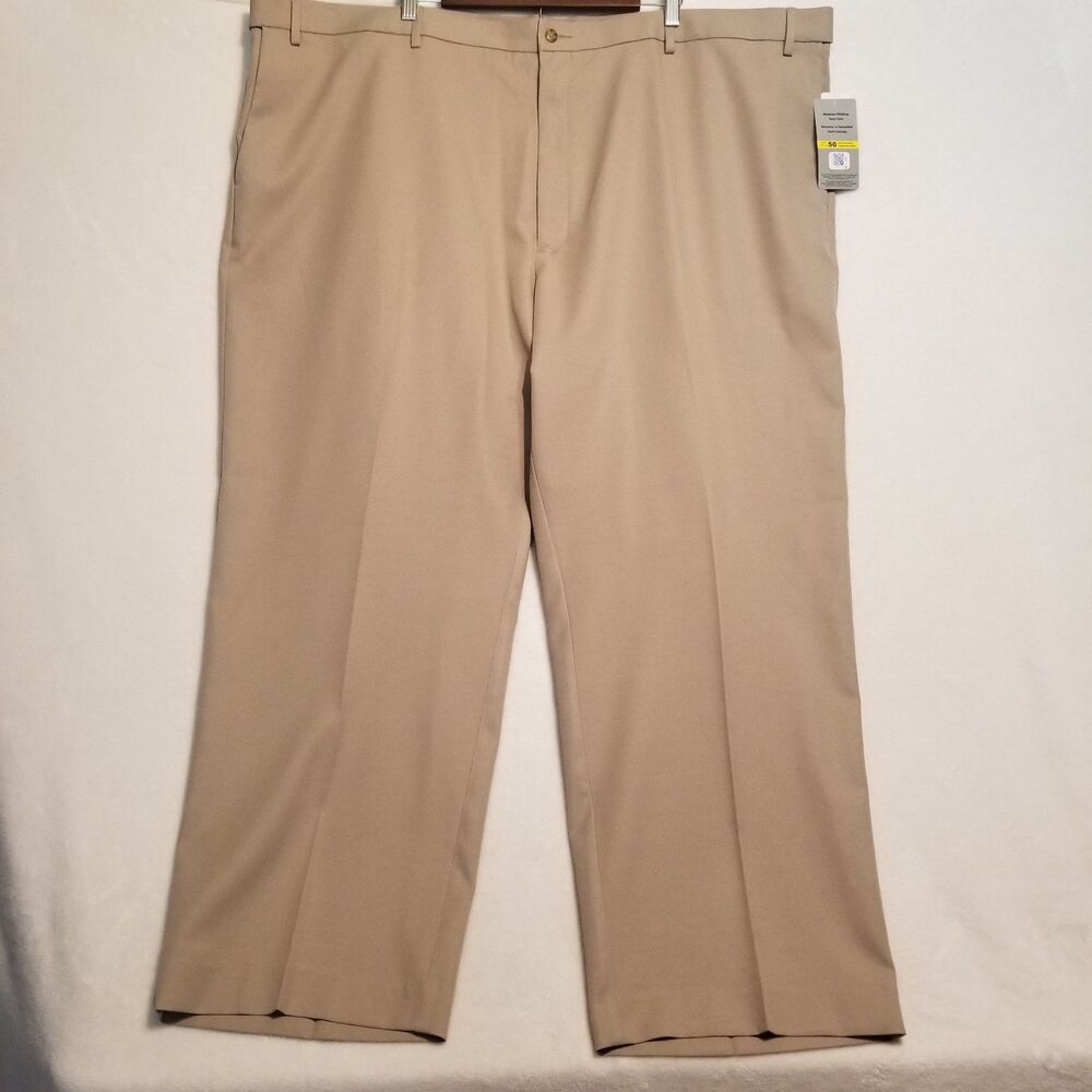 PGA Tour 52X30 Pants Beige Flat Front Straight Leg Golf Business Casual Active